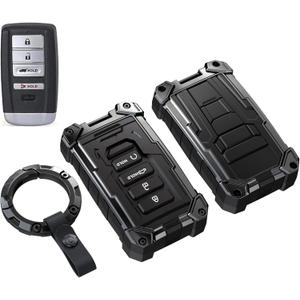 Heavy Key Fob Cover for Acura, Keychain, Metal Silicone Key Fob Case Compatible with Acura MDX 2014-2020,Acura RDX 2015-2021, ILX RLX TLX 2015-2022 (Black, R Buckle)