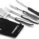 Cuisinart 3Piece Stainless Steel BBQ Grilling Tool Set with Grill Glove Outdoor Grill Accessories, Perfect Grilling Gift for Men, Dads & Grill Masters, CGS-134BL