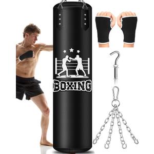 Punching Bag for Adults, 4FT PU Heavy Boxing Bags with Chain Ceiling Hook, Hanging Boxing Bag for Kickboxing Muay Thai Karate Judo Taekwondo Home Gym Training, Unfilled