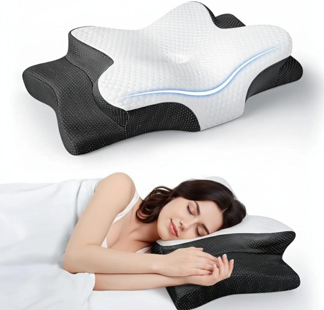 Cooling Memory Foam Pillow for Neck and Shoulder Pain Relief, Adjustable Cervical Contour Bed Pillow, Orthopedic Ergonomic Design for Side, Back & Stomach Sleepers, Breathable and Extra Supportive