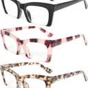 DXYXYO Reading Glasses for Women 3 Pack with Spring Hinge, Blue Light Blocking Readers with Square Thick Half Rimless Frame, 1.5X