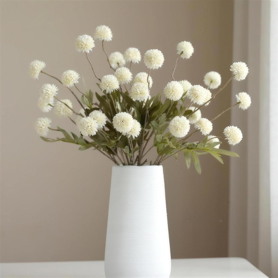 Artificial Flowers for Vases 20 Inch 10 Stems, Silk Dried Fake Mums Bouquet Indoor Faux Floral Arrangements for Decoration (White)