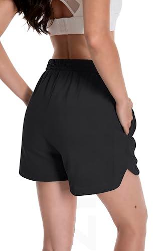 Curvy Hem Dressy High Waisted Sweat Women's Shorts Lounge Pajama Trendy Comfy Board Casual Summer Maternity Cotton Shorts Y2k Loose Biker Volleyball Workout Running Athletic Shorts for Women Black Size S