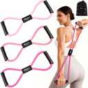 Resistance Bands, Figure 8 Resistance Band, Exercise Bands with Handles, Weights Workout Bands for Arms, Back, Shoulder, Leg, Physical Therapy, Pilates, Home Workout Equipment That Replace Dumbbells (1-Pink)
