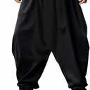 perdontoo Mens Harem Pants Loose Fit Elastic Waist Drawstring Aladdin Hippie Trousers 4x