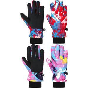 Honoson 2 Pairs Kids Snow Gloves Winter Waterproof Kids Ski Gloves Youth for Girls Boys Outdoor Toddler Snowboard Warm Clothe(Sweet Pattern, 10-15 Years)