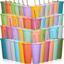 Honeydak 60 Pack Tumbler with Straw and Lid Bulk Cups for Gifts Water Bottle Iced Coffee Travel Mug Cup Reusable Plastic Tumblers for Party Birthdays 24-27 oz (Fresh Color)