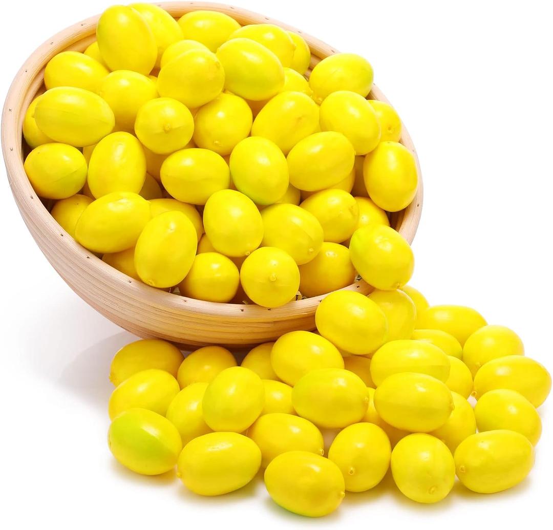 Amyhill 100 Pcs Mini Artificial Lemon Fake Fruit Faux Artificial Simulation Lemon Summer Realistic Kitchen Fruit Decor Lifelike Decoration for Home Kitchen Table, 1. 2 x 1. 8 Inch