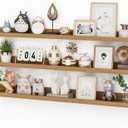 Heimlove 36 Inch Picture Ledge Shelf with Lip,Floating Shelves for Wall Set of 3,Long Wall Shelves in Varying Depths for Living Room,Bedroom,Nursery,Bookshelf - Natural Oak