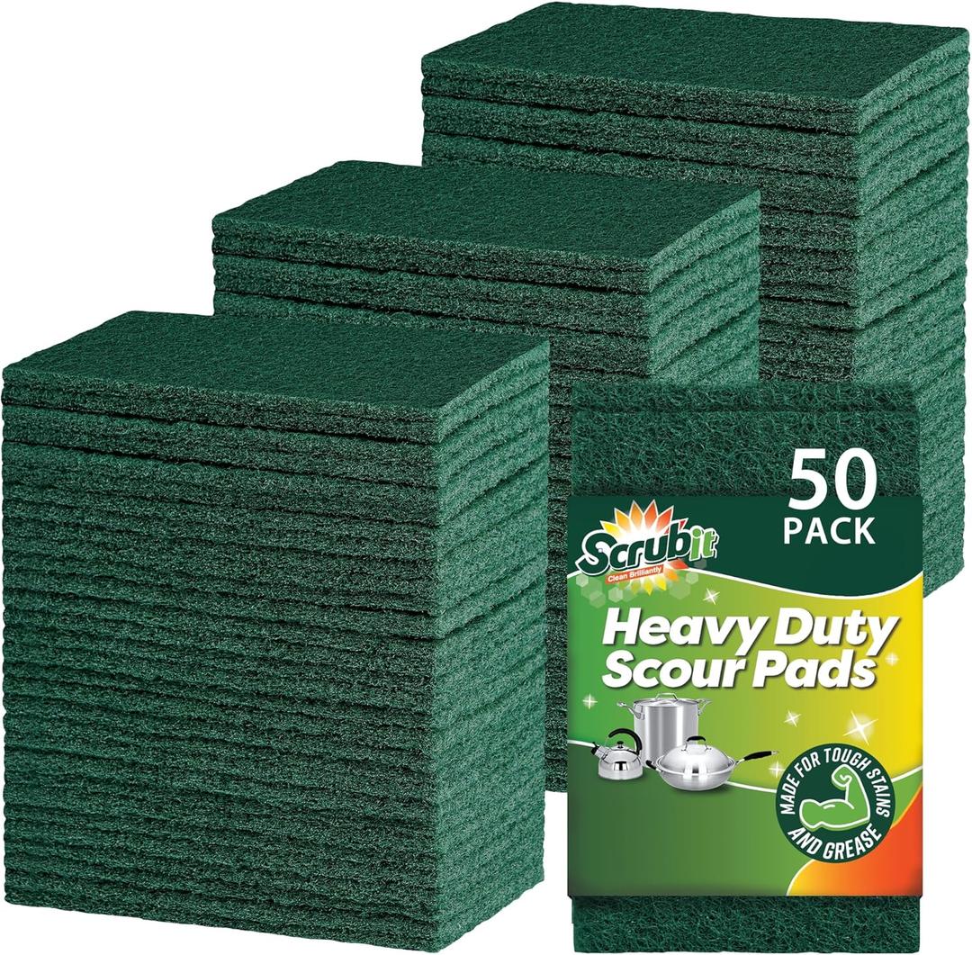 SCRUBIT Scouring Pads - Heavy Duty Scrub Pads for Cleaning Dishes - Non-Scratch - Reusable - Green (50, Green)