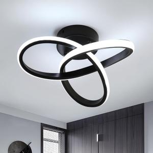 Goeco LED Ceiling Lights, 9.8'' Hallway Modern Spiral Design Flush Mount Ceiling Light, 6000K Blalck Ceiling Light Fixture for Bedroom, Kitchen, Living Room, Office, Stair (Black)