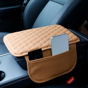 Car Center Console Cover,Microfiber Leather Car Armrest Cover Cushion with Storage Bags, Universal Car Armrest Storage Box Car Interior Accessories for Most Vehicles, Khaki