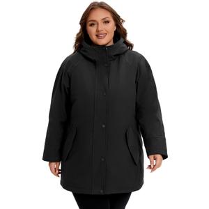 WINDMILL Womens Plus Size Softshell Jacket, Warm Windbreaker Coat with Hood (1X-6X) (5X, Black)
