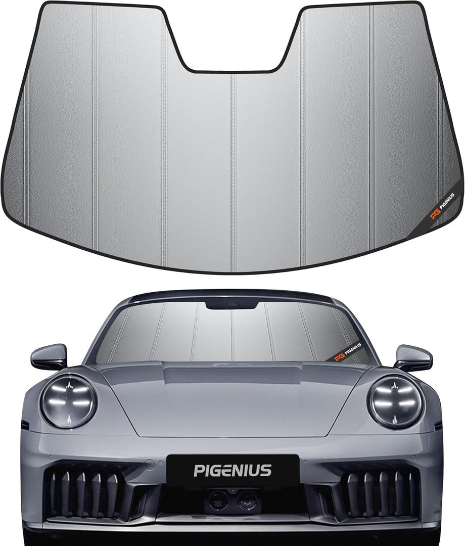 Pigenius Windshield Sunshade for Porsche 911 (991 Gen) 2012-2019, Premium Grey Leather Finish
