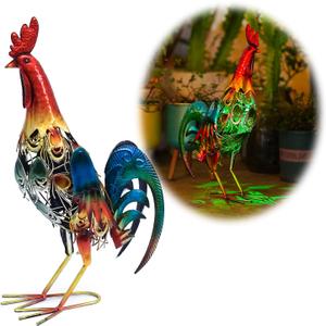 19 Inch Solar Rooster Statue, Metal Yard Art with Colorful Lights for Garden Lawn Outdoor Decoration Gifts