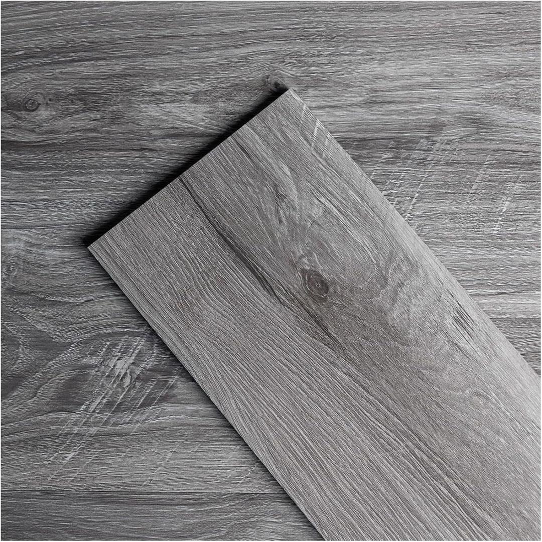 Vinyl Flooring Laminate Flooring with Grey Wooden Grain Effect 2mm Thick 18 Planks Environmentally Friendly for Office Kitchen Basements Dining Room (27Sq.Ft,Grey) (Gray)