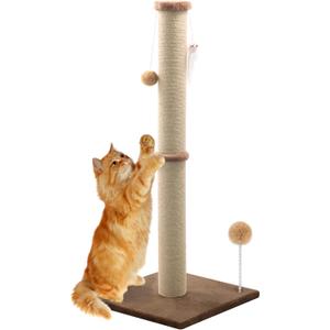 36'' Tall Cat Scratching Post, Large Sisal Scratch Post for Indoor Cats, Sturdy Cat Scratcher Tower, Vertical Cat Scratch Pole, Modern Cat Furniture for Kittens & Adult Cats (Brown)
