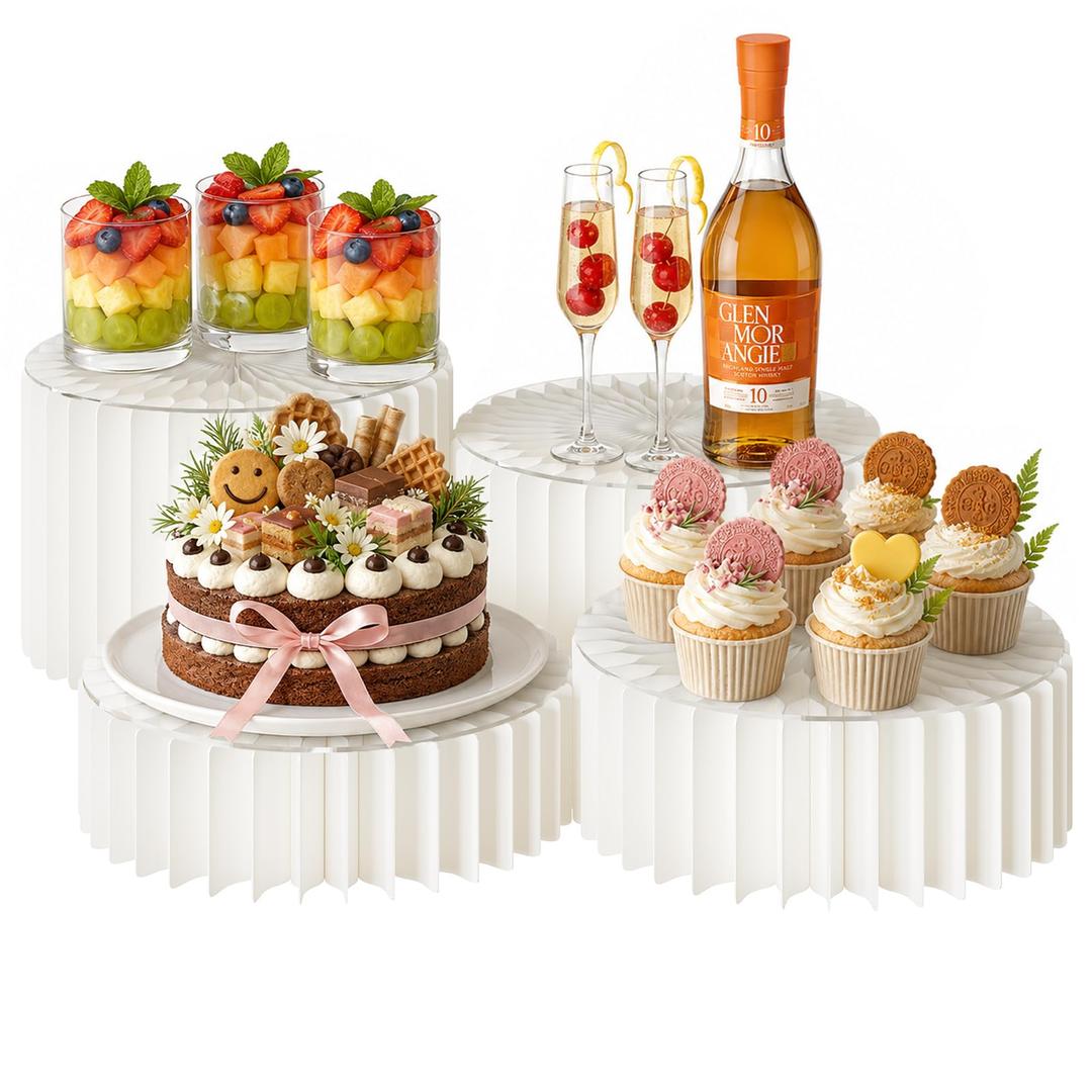 Forpaprepp 6 Pack Buffet Risers, Food Risers for Buffet Table, Reusable Foldable Display Risers for Party Catering Dessert Collectibles Wedding, Birthday Decor with Acrylic Plates(White)