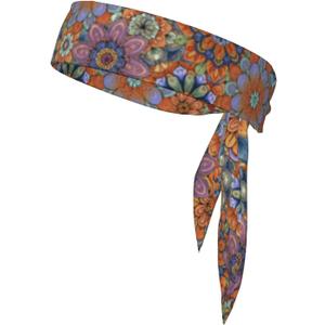 Sports Tie Headband Bandana Running Athletic Sweat Band Elastic Adjustable Sport Head Tie for Men Women Head Ties Ninja Tie Headbands Tennis Sweatbands Soccer Basketball Teams Running Head Band (Boho)