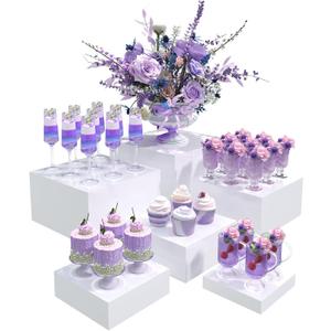 Buffet Risers, Food Display Risers for Party, White Acrylic Risers Display Stand for Buffet Table, Catering Displays for Dessert, Cube Box Nesting Riser with Hollow Bottoms (5"x6"x7"x8"x9"x10" 6 PCS)
