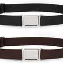 2 Pack Kids Adjustable Magnetic Belt Boys Girls Elastic Belt with Easy Magnetic Buckle By XZQQTIVE, Black+Coffee, Fit Pants 15-28inch