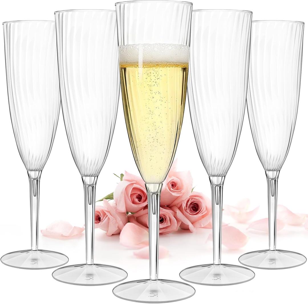 36PCS Clear Champagne Flutes Plastic - 6 OZ Disposable Plastic Champagne Flute, Clear Wine Glasses Reusable Plastic Cocktail Cups for Home Daily Life Party Birthday Wedding Toasting