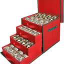 WDZREE Premium Large Christmas Ornament Storage,Box with Side Open, Drawer Style Trays - 3" Compartment, 4 Trays, Keeps 64 Holiday Ornaments -Made of Durable 600D Oxford Fabric Tear-Proof Material (Red)