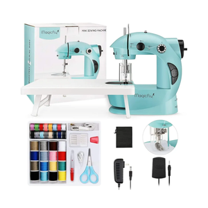 Magicfly Mini Sewing Machine with Extension Table, Dual Speed Portable Sewing Machine for Beginners with Light, Sewing Kit for Household Use, Blue