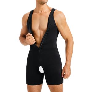 TAILONG Mens Bodysuit Shapewear for Tummy Control Gynecomastia Compression Shirts Full Body Shapewear Fajas Para Hombres (Medium-Large, Black)