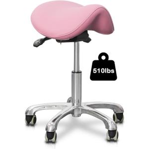 Saddle Stool with Wheels,Rolling Stool,Rolling Chair Ergonomic Swivel Rolling Chair with Hydraulic Lifting Height Adjustable Rolling for Office Medical Massage Salon Drafting(Pink)