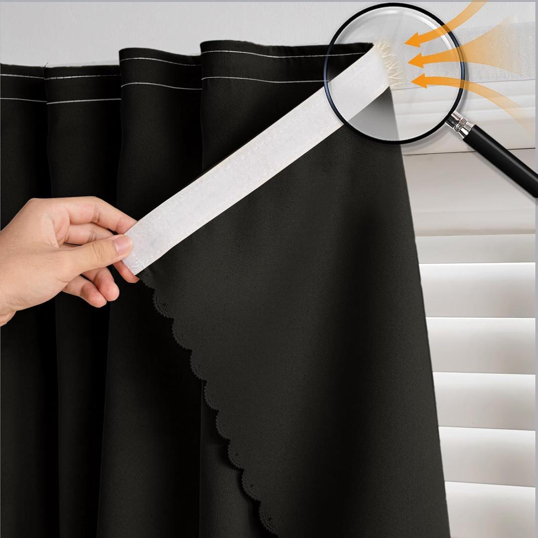 Self Adhesive Curtains - No Drilling, No Rod, Easy to Install Blackout Curtains for Window Blinds,Bedroom(Black 35 * 59in, 1Pack)