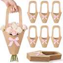 Mooliwe 20 Pcs Wedding Flower Bouquet Holder with Bow Flower Paper Gift Bags with Handles Kraft Packaging Wrap Bags for Florist Wedding Birthday Baby Shower Small Business Party Decor