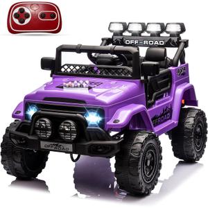 12V Kids Ride On Car for Kids Ages 37-96 Months, Electric Truck Ride On Toys with 5MPH Max Speed, Remote Control, Accelerator Pedal, Treaded Tires, Steering Wheel, Music and Story, Purple
