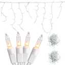 New One 2 Pack Icicle Lights, 300 Warm White Incandescent Christmas Lights with White Wire, 17.67FT 3 Connectable Holiday Party Xmas Incandes String Lights with 54 Drops