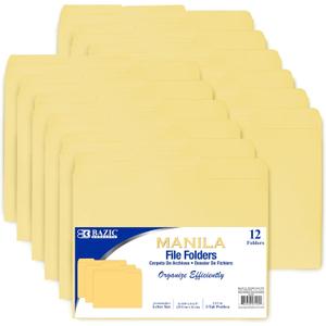 BAZIC Manila File Folder 1/3 Cut Letter Size, Left Right Center Tabs Positions, for Organizing Filing Document Storage, Total 12-Count