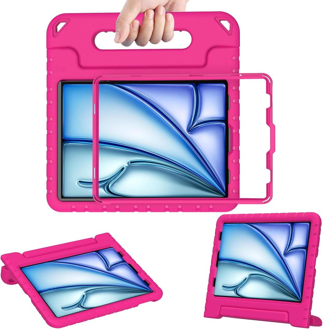 AVAWO Kids Case for New iPad Air (M3/M2) 11 Inch 2025/2024, iPad Air 5th/4th Generation 10.9 Inch Case (2022/2020), Light Weight Shockproof Durable Handle Stand Kids Cover, Rose