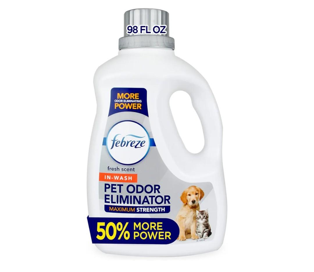 Febreze Laundry Detergent Additive for Pet Supplies, Maximum Strength In Wash Pet Odor Eliminator, Designed to Remove Tough Odors in Fabrics and Clothing in a Single Wash, Fresh Scent, 98 fl oz