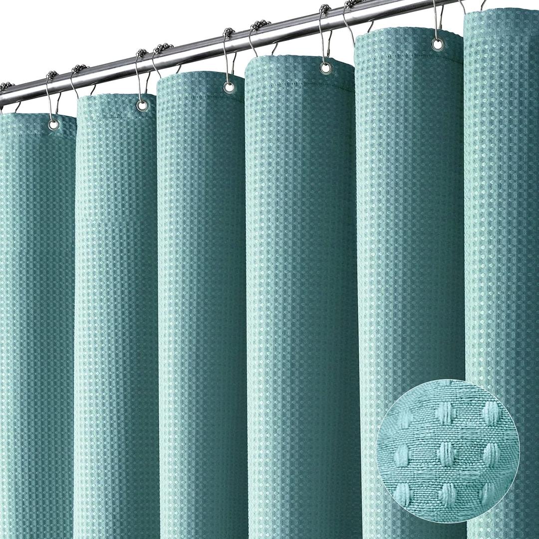 Dynamene Extra Long Shower Curtain,84 Inch Long Waffle Weave Weighted Thick Cloth Bathroom Shower Curtain, Neutral Heavy Duty Hotel Bath Curtain Set with 12 Plastic Hooks,72x84,Teal