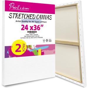 Stretched Canvas for Painting, 2Pack 24X36 Large Canvas for Painting, 12Oz Triple Primed 2/3" Profile Cotton Professional Artist Quality Blank Canvas Frame, Art Canvases for Oil,Acrylic Paint,Gouache