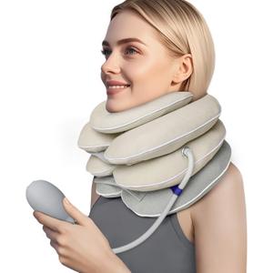 Neck Stretcher with Brace - Inflatable Cervical Traction Device for Neck Pain Relief, Adjustable Neck Decompression Tool with Breathable Fabric, Home Use Neck Traction Pillow (Gray)