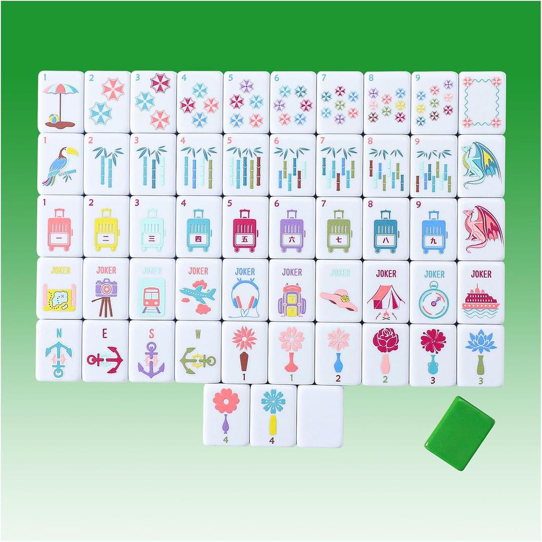 My Mahjong Trove 160 Green Printed American Mahjong Game Set with Carrying Bag and Accessories, 1.2 Mahjong Tiles Set