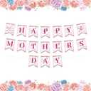 Happy Mothers Day Banner - Pink Floral Bunting Banner Mother's Day Family Photo Backdrop Best Mom Ever Theme Garland Decoration for Mothers Day Birthday Party Supplies