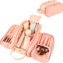 Travel Makeup Bag for Women, Large Capacity Waterproof Cosmetic Bag, Portable Toiletry BagsPouch with Divider & Handle
