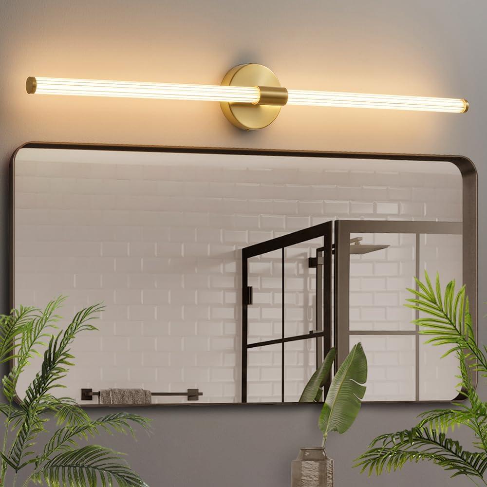 Dimmable LED Bathroom Vanity Lights Hardwired 360 Full Lighting Bathroom Light Fixtures Over Mirror Vanity Light Bar Modern Wall Sconce Warm Light for Bedroom Living Room - Gold, 39 inch