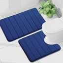 Buganda Bathroom Mat Set, 2 Piece Memory Foam Bath Mat and U-Shaped Toilet Rug, Machine Wash Dry, Soft Non Slip Absorbent Bath Rug for Bathroom, Shower and Tub (30" x 20"+24" x 20", Navy)