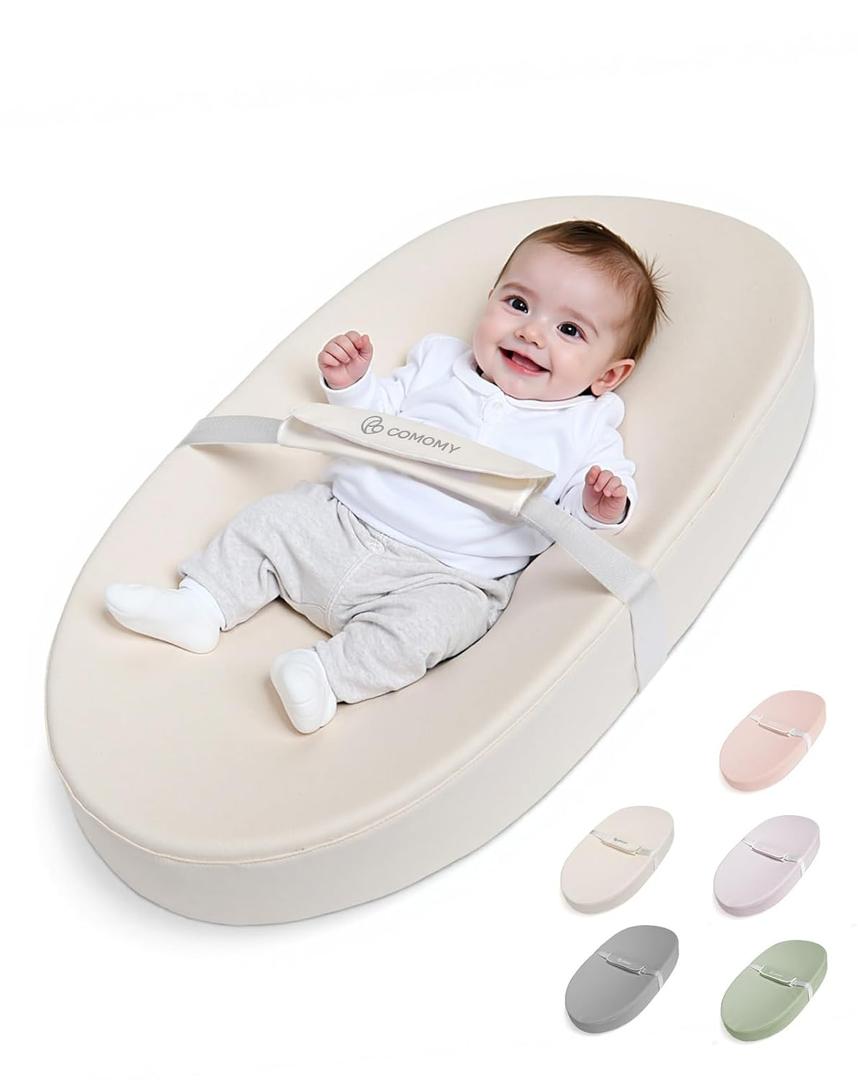 COMOMY Baby Changing Pad with Wipeable & Waterproof PU Cover, Contoured Diaper Changing Pad for Dresser with Non-Slip Safety Belt, Portable and Lightweight, Large Cushioned Foam, Beige