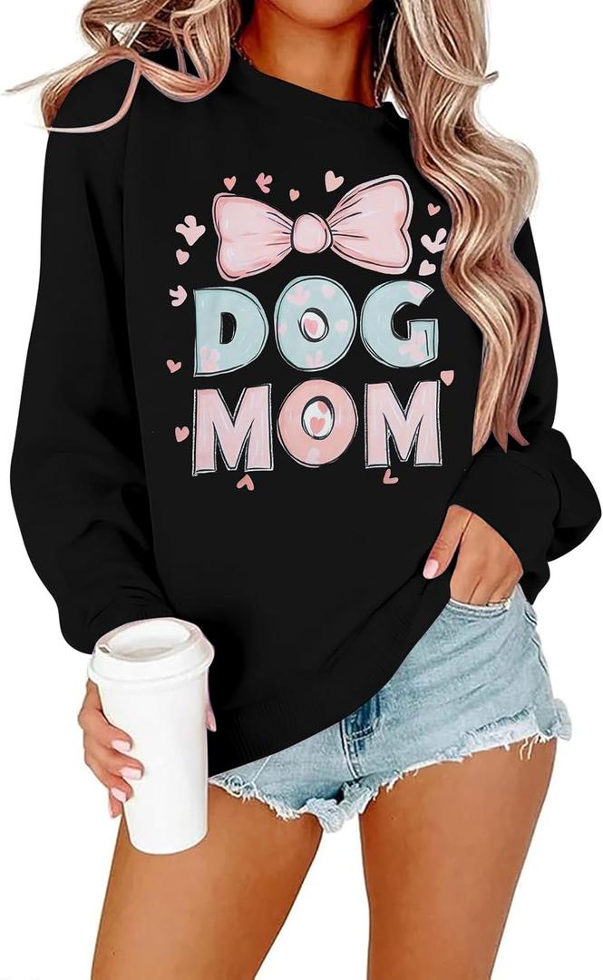 ALLTB Dog Mom Sweatshirt Women Dog Mama Graphic Shirt Cute Paw Shirts Puppy Lover Pullover Casual Long Sleeve Tee Tops (L)