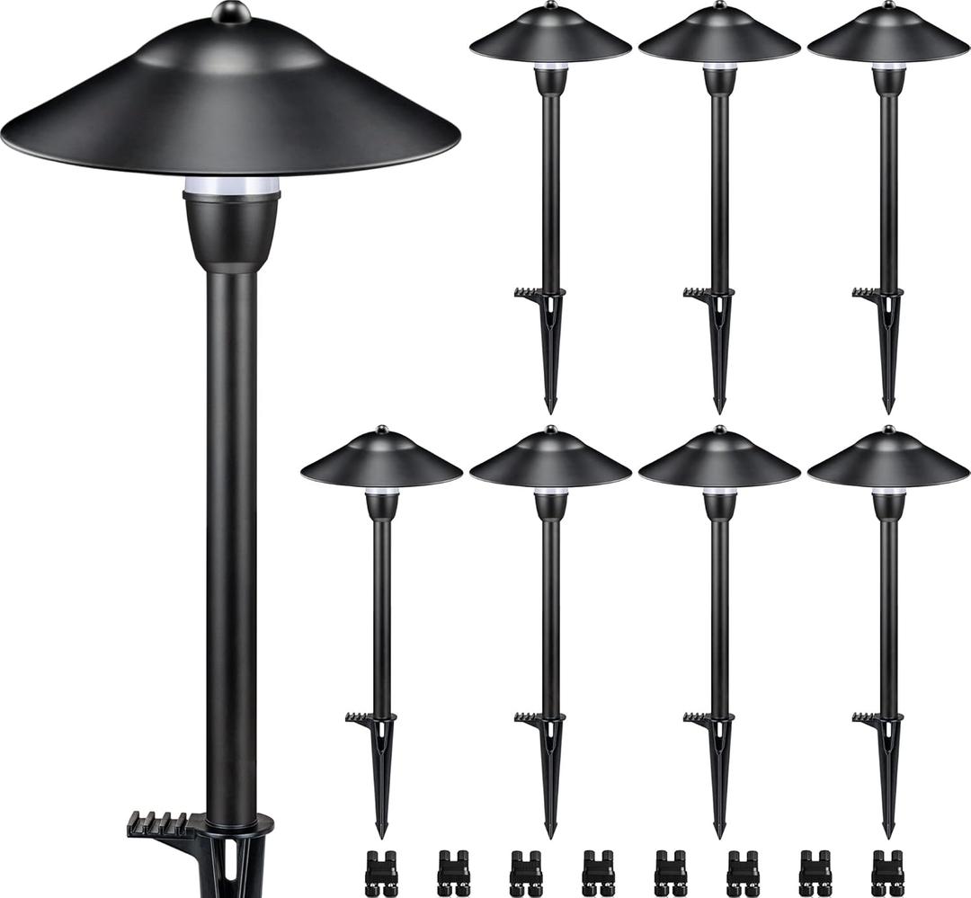 SUNVIE Low Voltage Pathway Lights Wired Path Light Outdoor 3W 12-24V 3000K Waterproof Aluminum LED Landscape Lights with Connector for Garden Walkway Yard - ETL Listed Cord, 8 Pack