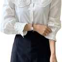 Floerns Women's Doll Collar Button Down Victorian Shirts Eyelet Embroidery Long Sleeve Kawaii Frilly Blouse XL