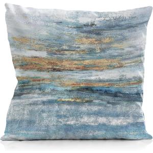 Nav Blue Decorative Abstract Pillows Covers 20x20, Decorative Throw Pillows Covers for Couch, Navy Blue Gold Accent Pillow for Bed (Modern Blue White Painting)